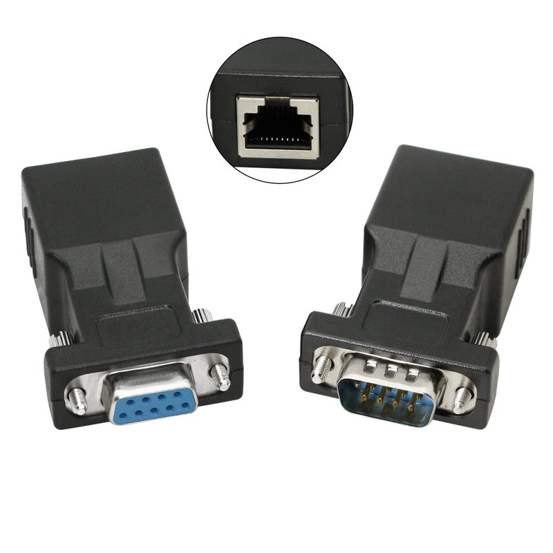 XMSJSIY DB9 RS232 to RJ45 Extender, DB9 9-Pin Serial Port Female&Male to RJ45 CAT5 CAT6 Ethernet LAN Extend Adapter Cable-2pcs (2-Adapter) - Image 2